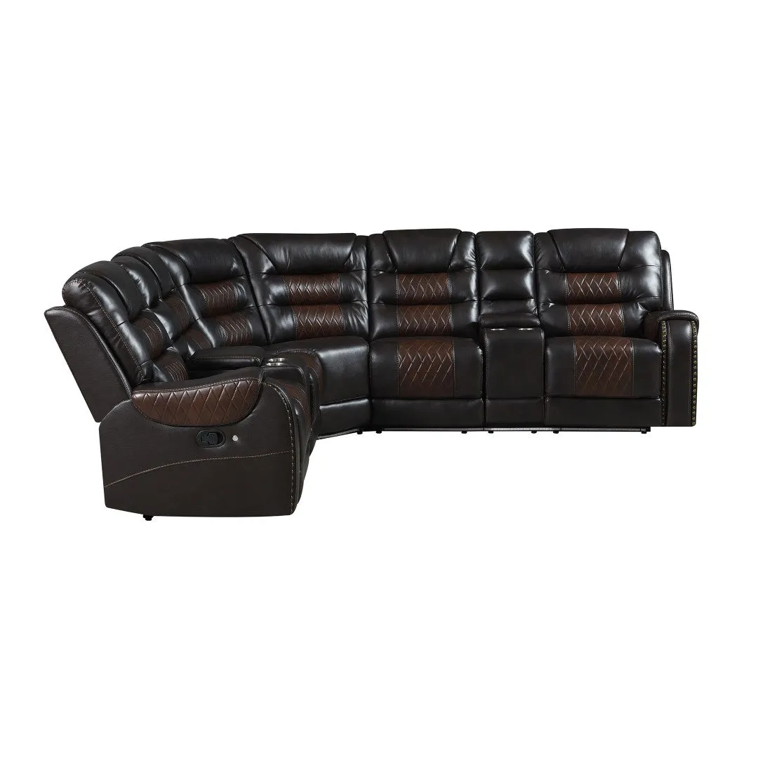 112.2" Manual Reclining Sectional Sofa Set L Shaped with Storage, 4 Cup Holders, LED Light Strip, Brown