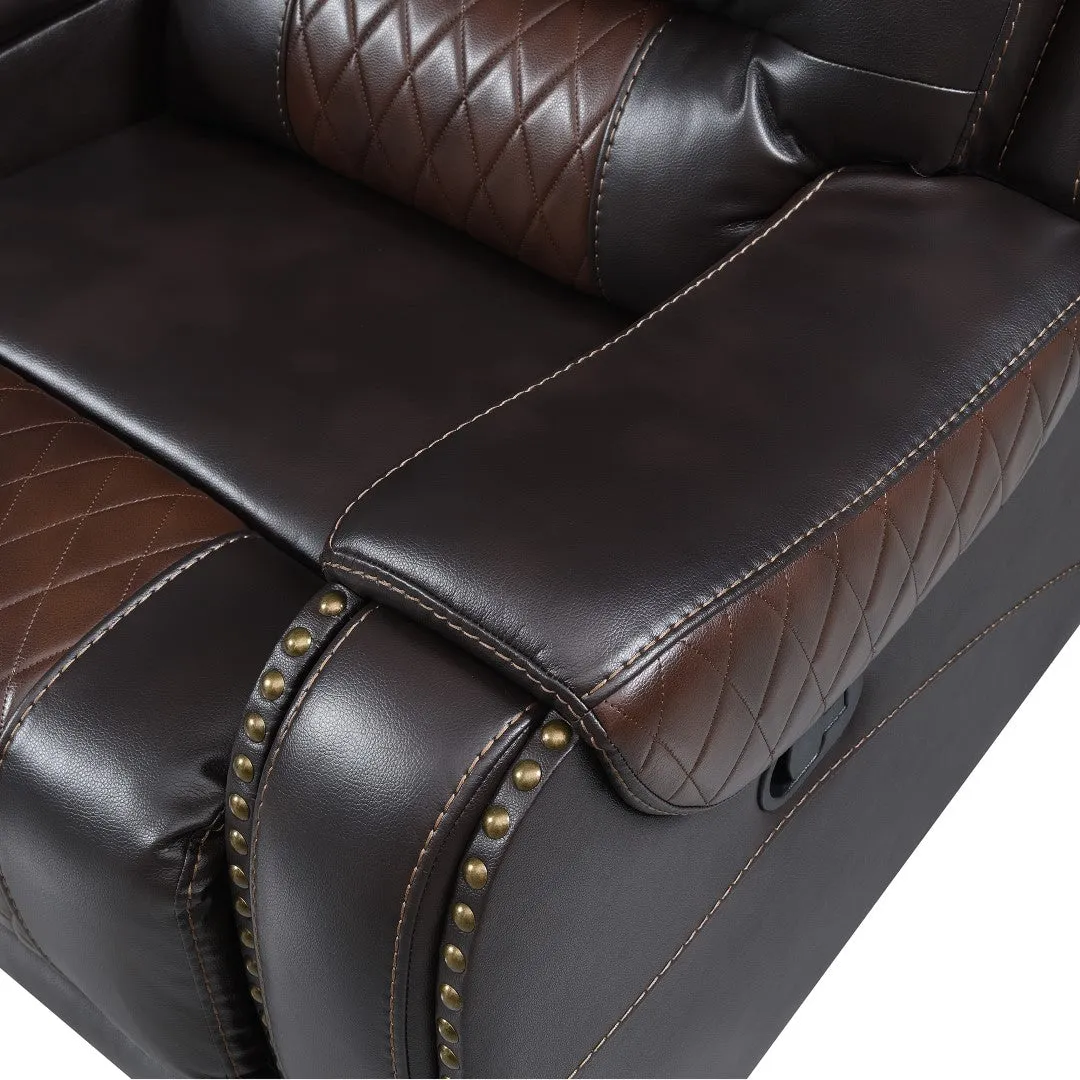 112.2" Manual Reclining Sectional Sofa Set L Shaped with Storage, 4 Cup Holders, LED Light Strip, Brown