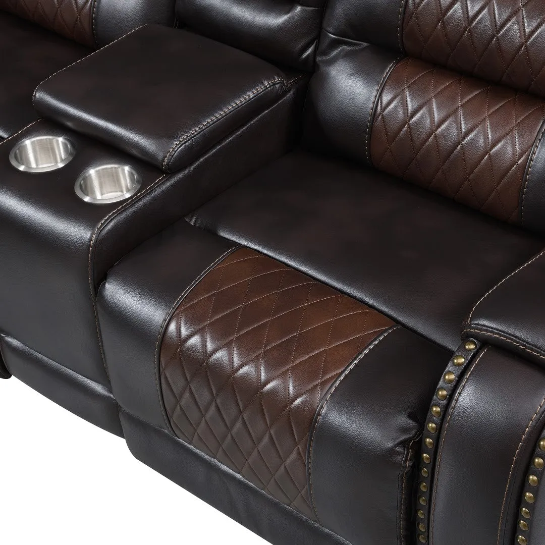 112.2" Manual Reclining Sectional Sofa Set L Shaped with Storage, 4 Cup Holders, LED Light Strip, Brown