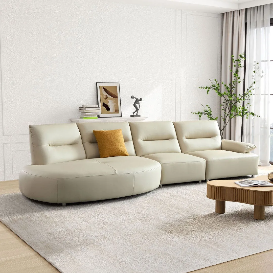 147.24'' Modern Curved Sectional Sofa, 5-Seat Eco-Leather Couch Set, Beige