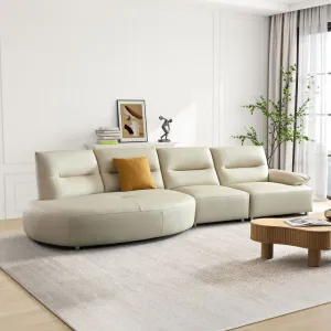 147.24'' Modern Curved Sectional Sofa, 5-Seat Eco-Leather Couch Set, Beige