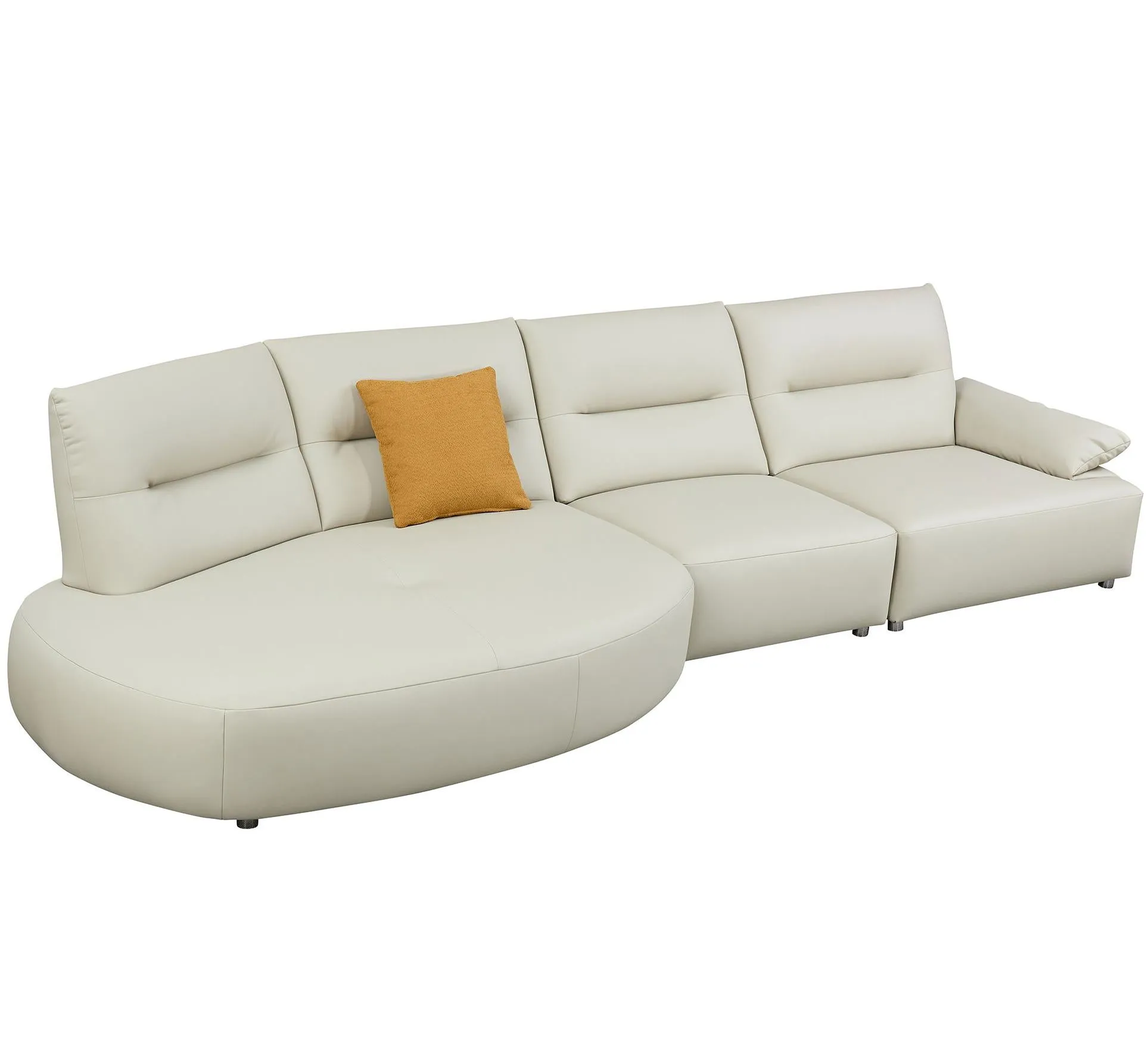 147.24'' Modern Curved Sectional Sofa, 5-Seat Eco-Leather Couch Set, Beige