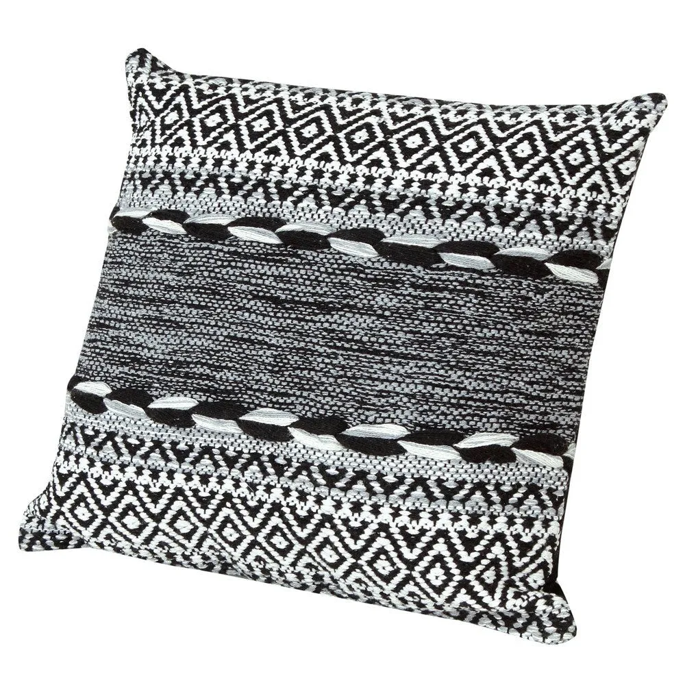 18 x 18 Jacquard Square Decorative Cotton Accent Throw Pillow with Soft Boho Tribal Pattern, Set of 2, Black, White By The Urban Port