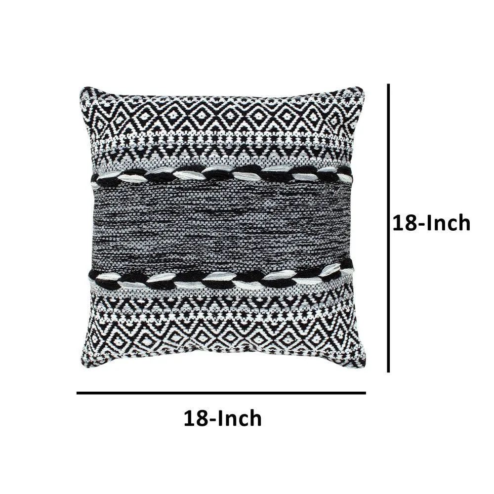 18 x 18 Jacquard Square Decorative Cotton Accent Throw Pillow with Soft Boho Tribal Pattern, Set of 2, Black, White By The Urban Port