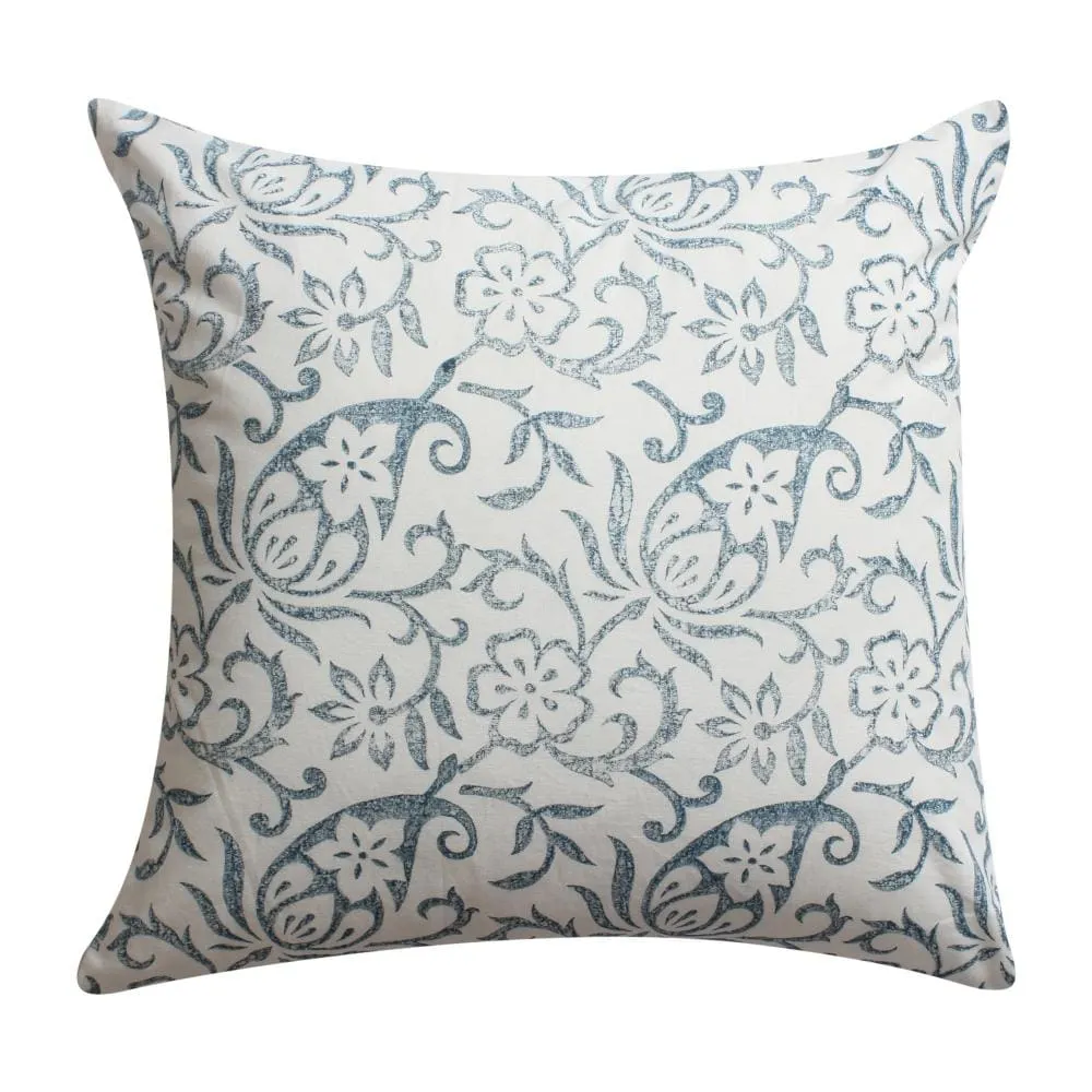 18 x 18 Square Cotton Accent Throw Pillow, Paisley Floral and Square Patterns, Set of 2, White, Blue By The Urban Port