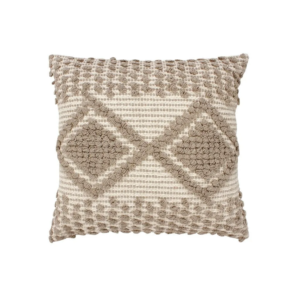 18 x 18 Square Cotton Decorative Accent Throw Pillow, Raised Diamond Embroidery, Set of 2, Beige By The Urban Port