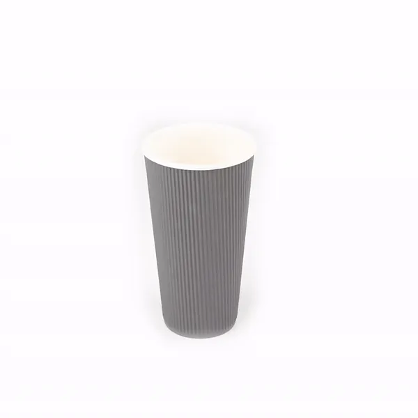 20 oz Gray Paper Coffee Cup - Ripple Wall - 3 1/2" x 3 1/2" x 6 1/4" - 10 count box