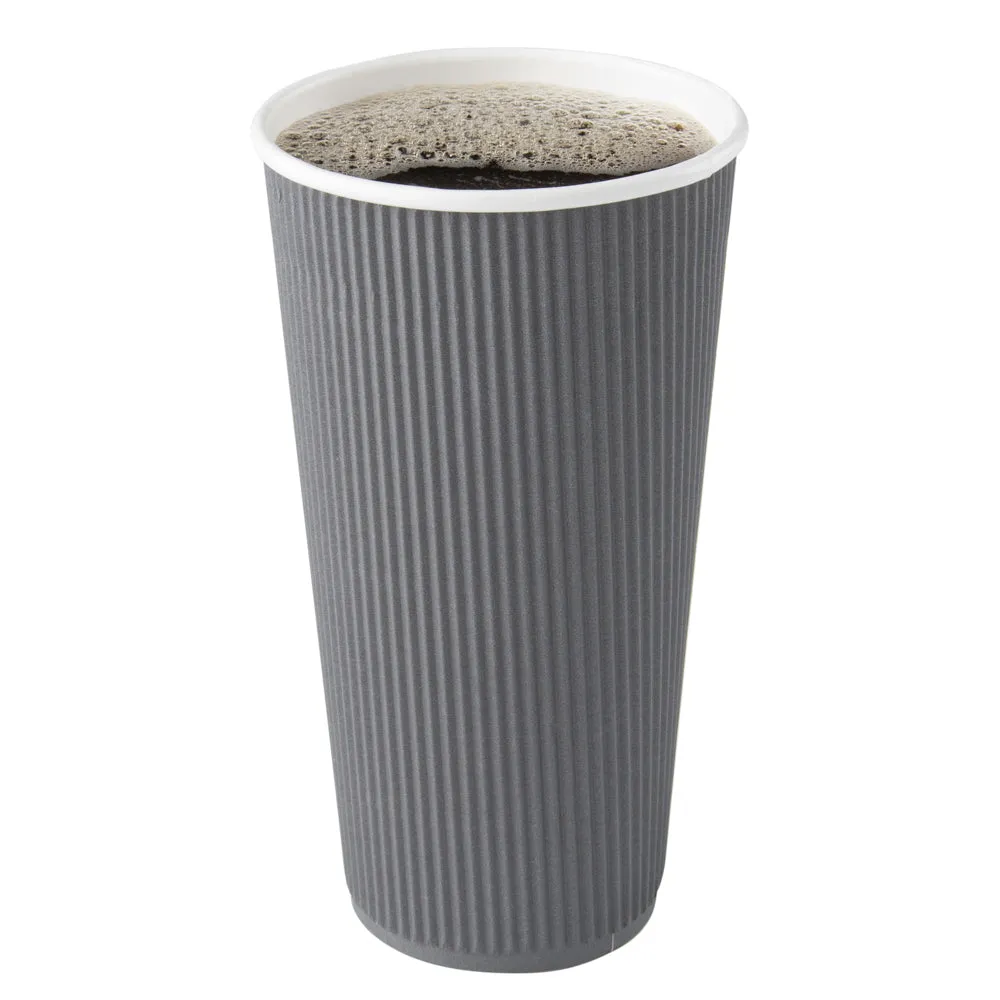 20 oz Gray Paper Coffee Cup - Ripple Wall - 3 1/2" x 3 1/2" x 6 1/4" - 10 count box