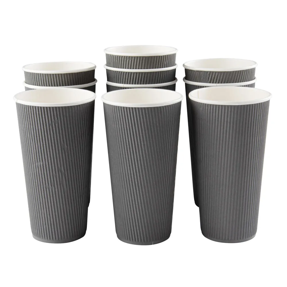 20 oz Gray Paper Coffee Cup - Ripple Wall - 3 1/2" x 3 1/2" x 6 1/4" - 10 count box