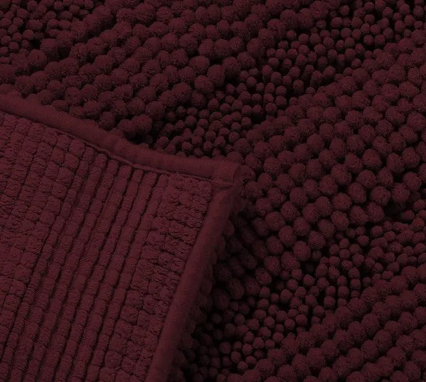 2PC Burgundy Soft Cozy Plush Chenille Bath Mat Set