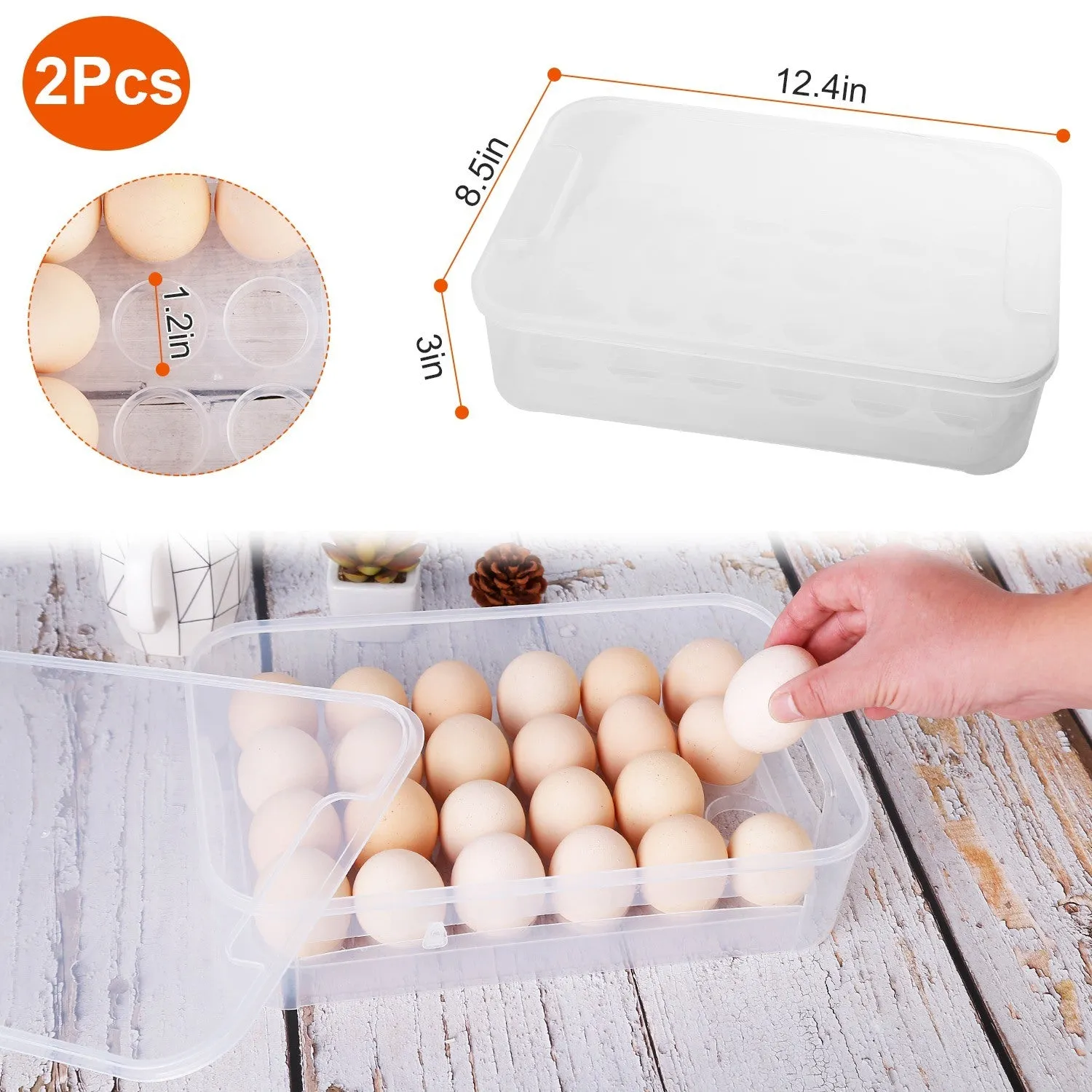 2Pcs Plastic Egg Holder Stackable Egg Storage Box Egg Rack for Refrigerator 24 Cavity Per Container