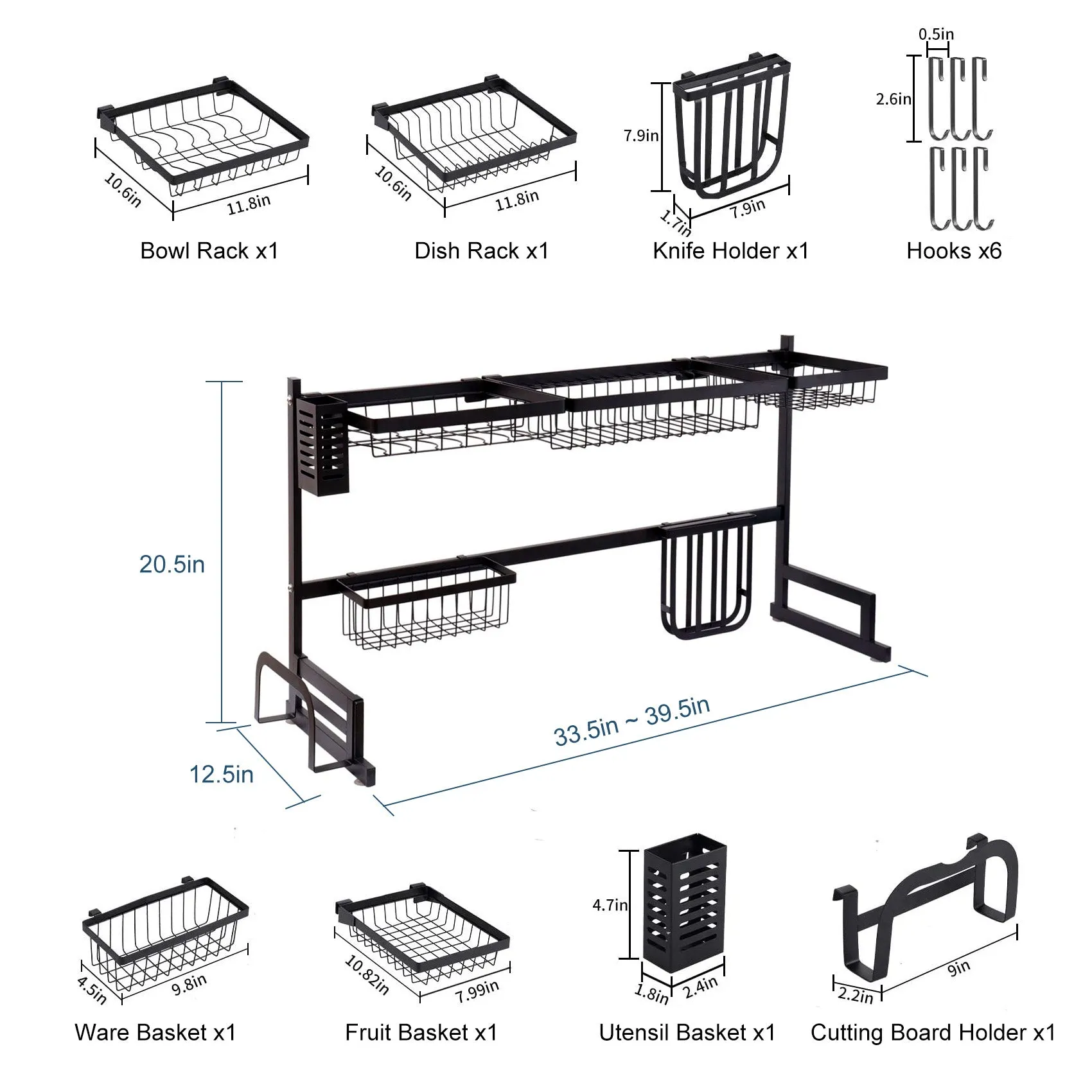 AA Faucet Stainless Steel 2-Tier Over The Sink Dish Drying Rack (AR-OVRSKDISHRK)