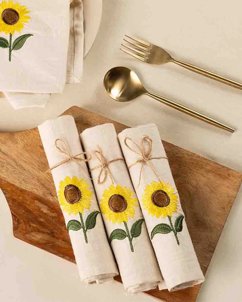 Amber Sunflower Cotton Slub Napkins & Mats Combo