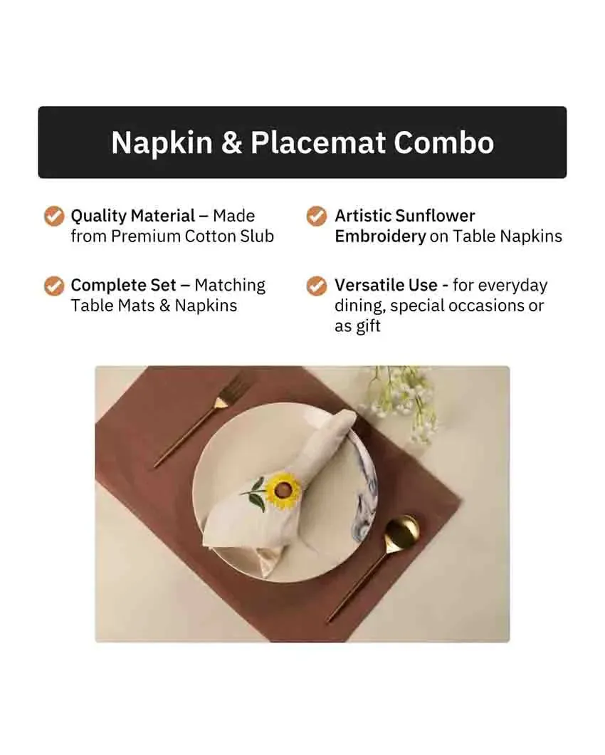 Amber Sunflower Cotton Slub Napkins & Mats Combo