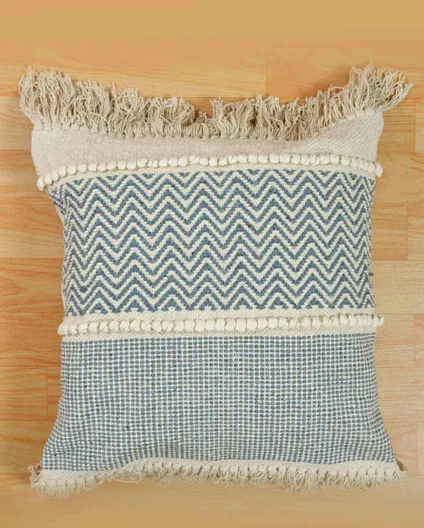 Blue Zigzag Boondi Lace Cotton Tufted Cushion Cover | 18 x 18 Inches