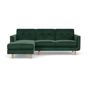 Conrad Velvet Left Chaise Sofa (Oak, Lux Dark Green)