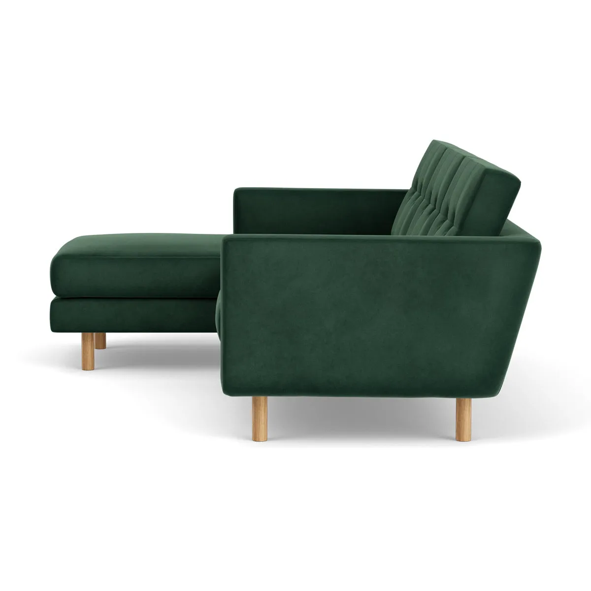 Conrad Velvet Left Chaise Sofa (Oak, Lux Dark Green)