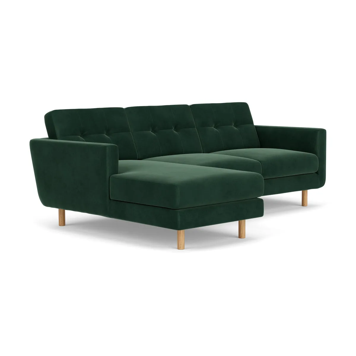 Conrad Velvet Left Chaise Sofa (Oak, Lux Dark Green)