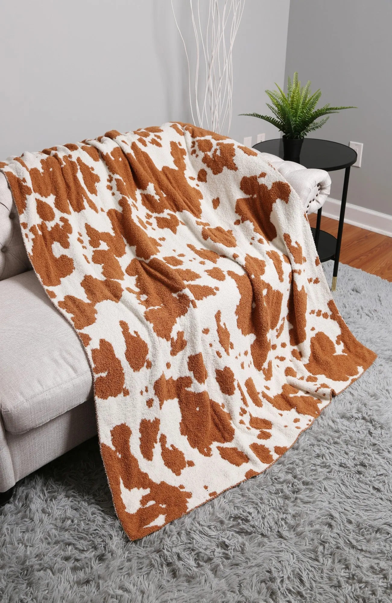 Cow Print Throw Blanket-Brown