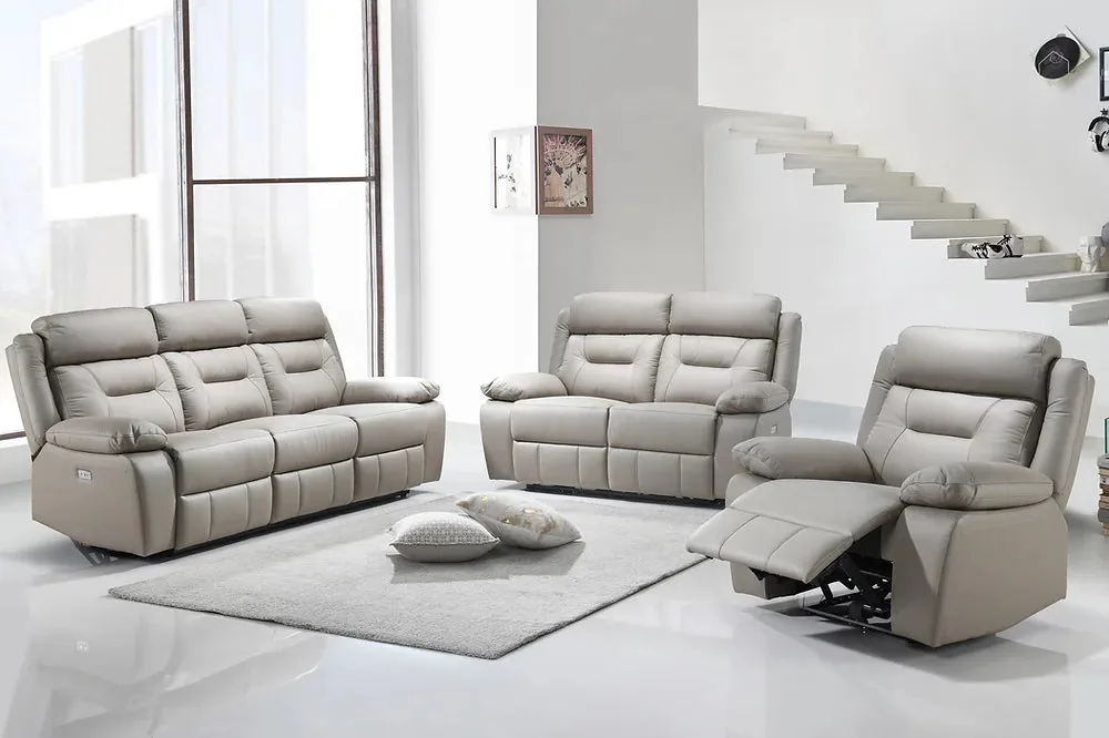 Cream 3 PC Genuine Leather Power Recliner Sofa Set- Includes USB & Cup Holders- Model #8111