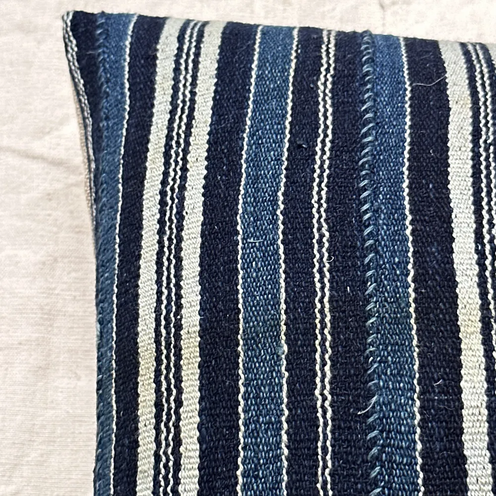 Custom Vintage African Indigo Pillow with Linen Backing (#104)