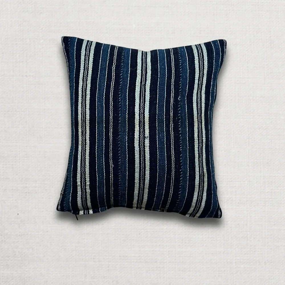 Custom Vintage African Indigo Pillow with Linen Backing (#104)