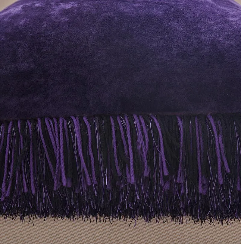 Decorative Shaggy Purple and Black Square Pillow