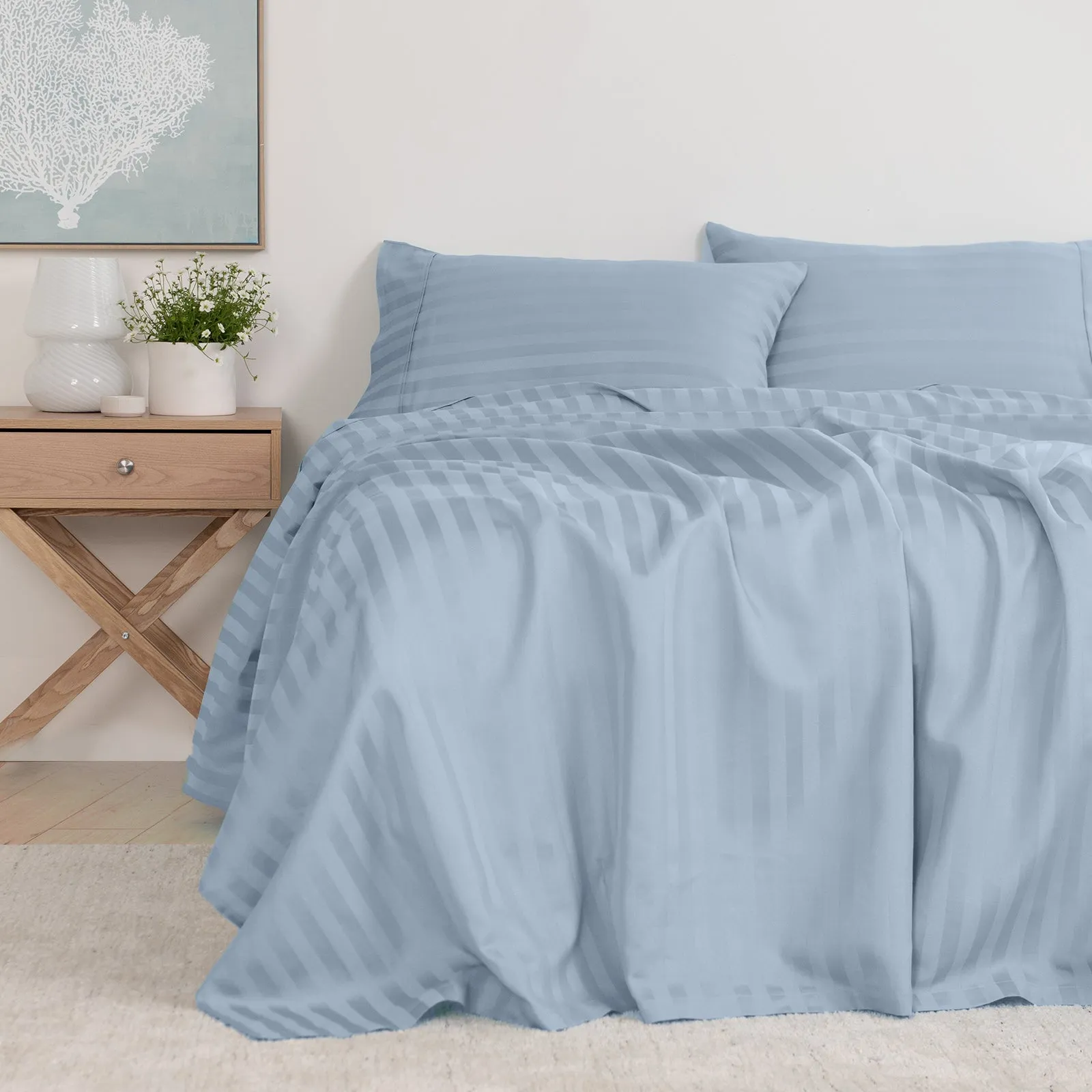 Double Kensington 1200TC Cotton Sheet Set Stripe - Chambray Blue