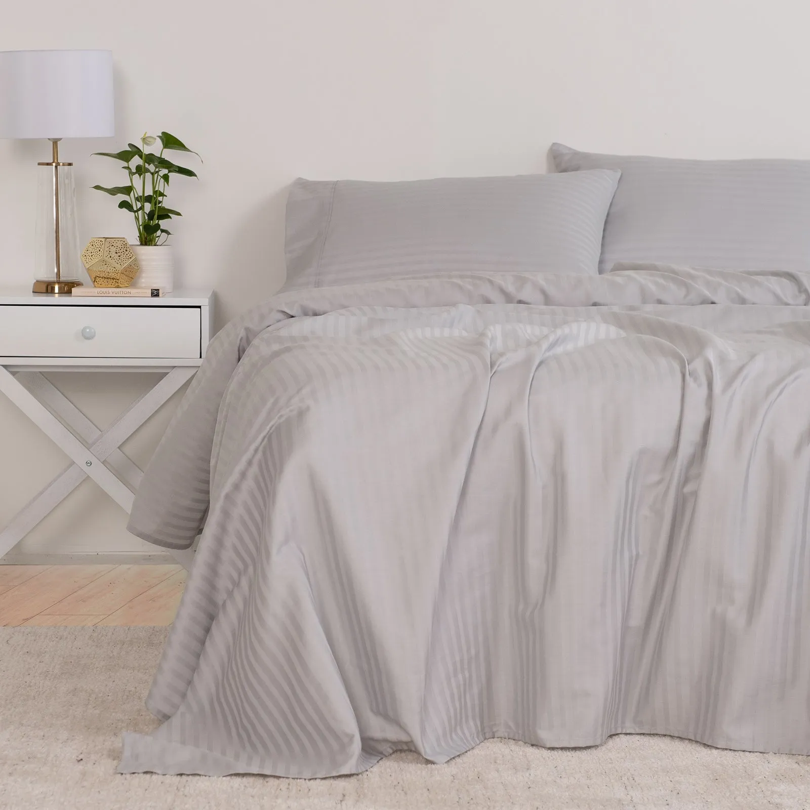 Double Kensington 1200TC Cotton Sheet Set Stripe - Silver Grey