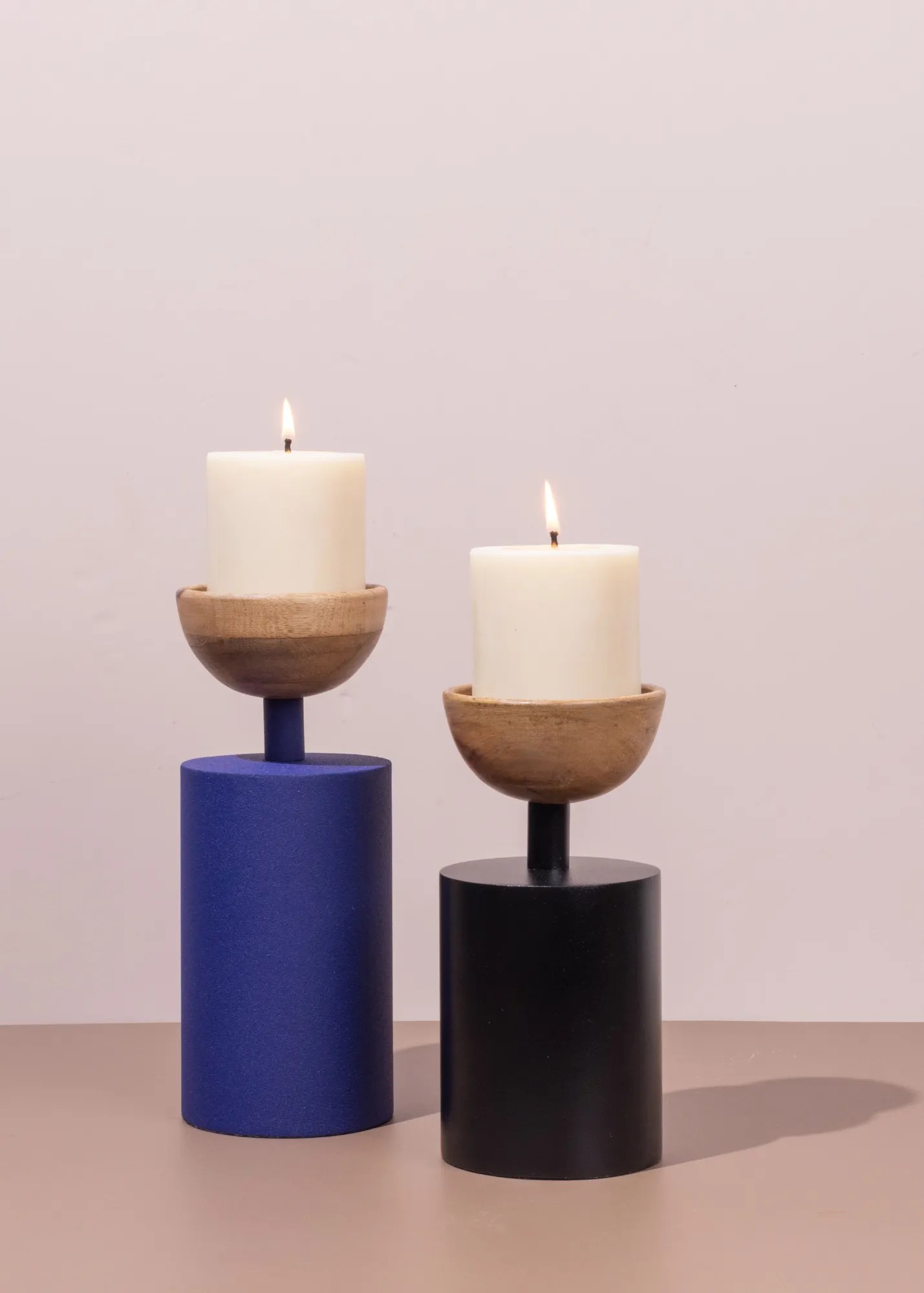 Elan Pillar Candle Holders - Blue & Black