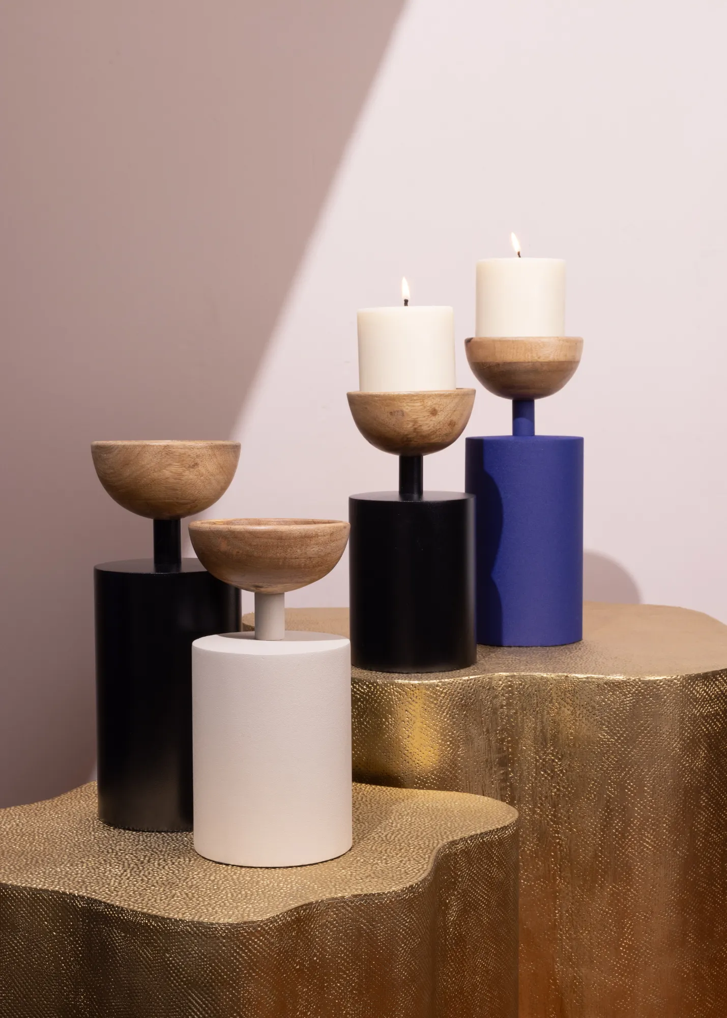 Elan Pillar Candle Holders - Blue & Black