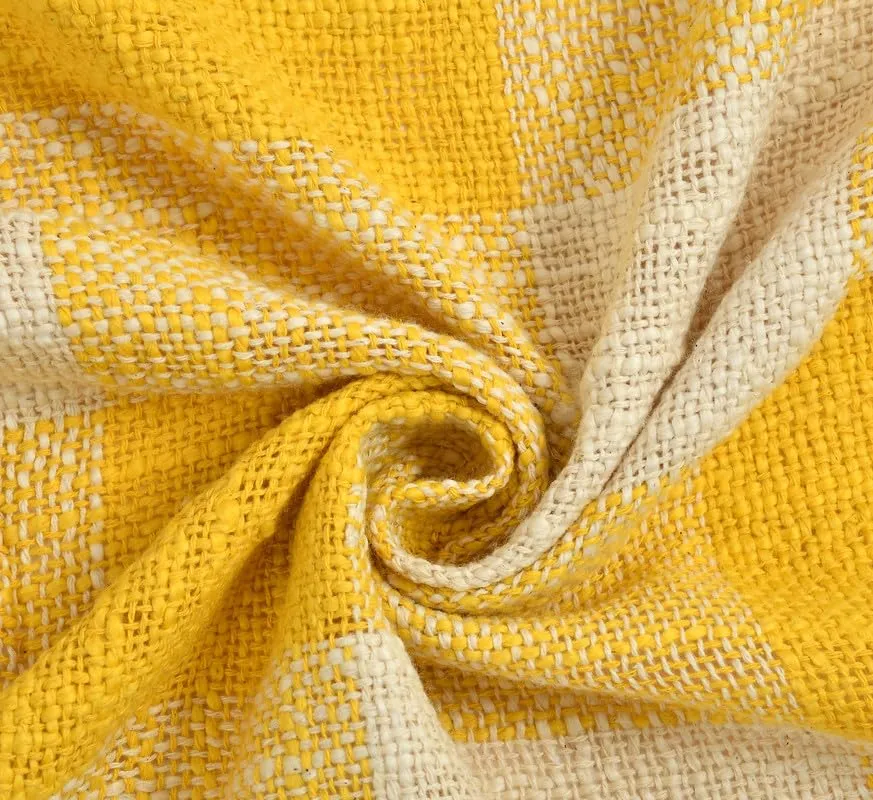 Fashion Throw 100% Cotton Handloom Throw Soft Blanket (FT_09) for Winter Warm Comforter/Throw | AC Blanket Sofa Couch Throw/Blanket_(50 x60 inch)_Yellow/White.