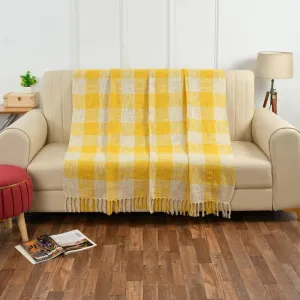 Fashion Throw 100% Cotton Handloom Throw Soft Blanket (FT_09) for Winter Warm Comforter/Throw | AC Blanket Sofa Couch Throw/Blanket_(50 x60 inch)_Yellow/White.