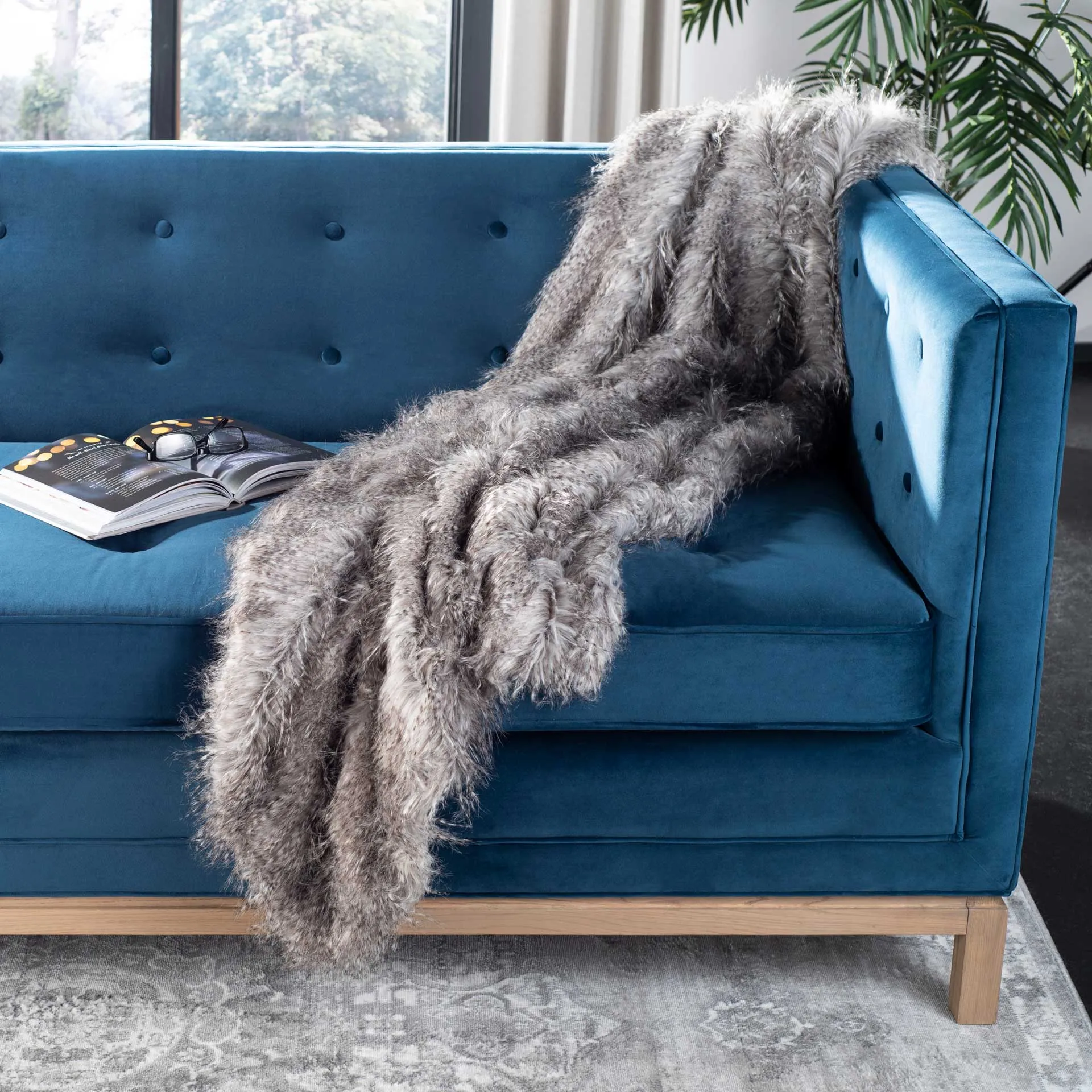 Faux Luxe Peacock Throw Gray