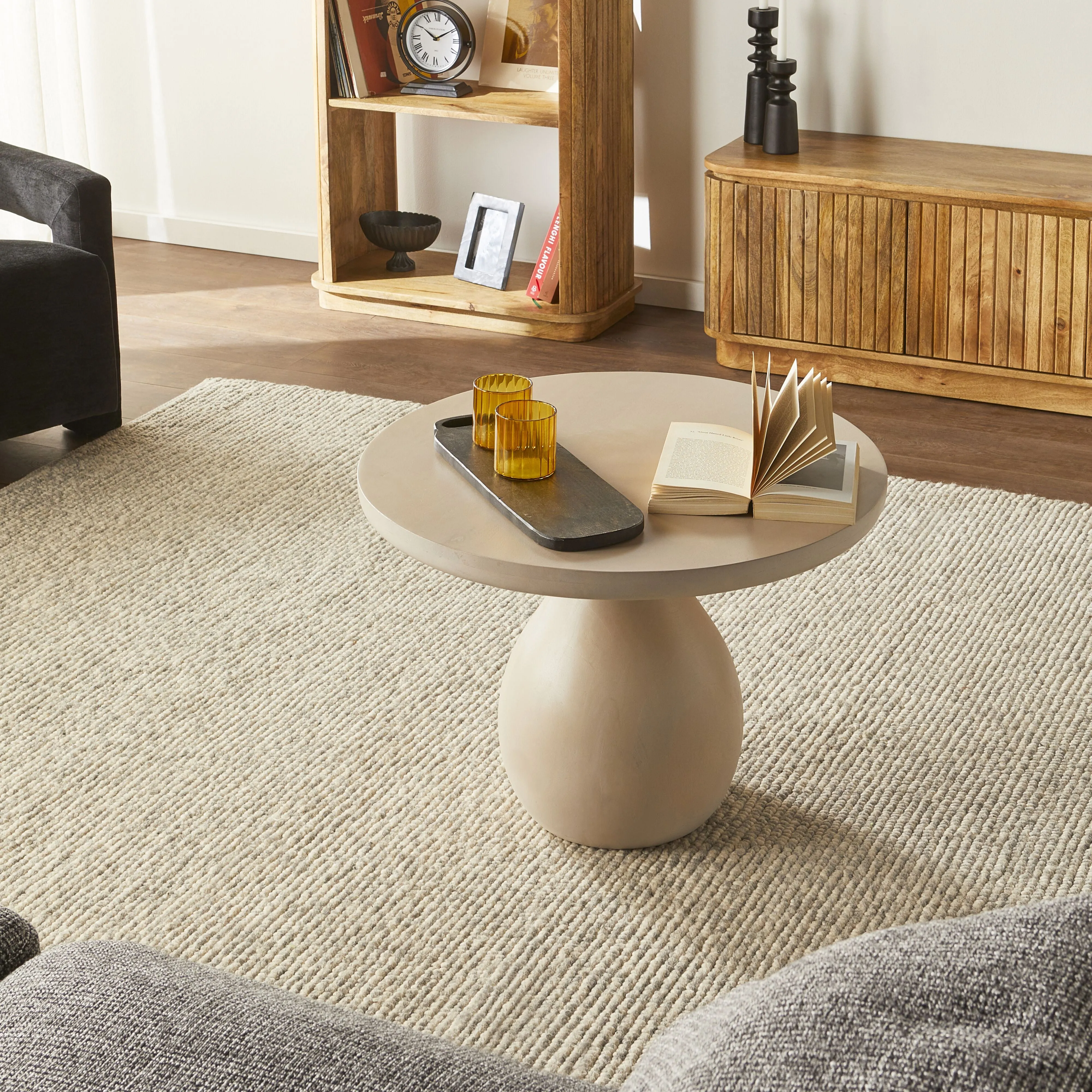 Fen Round Coffee Table White Wash 70 x 50 x 70cm