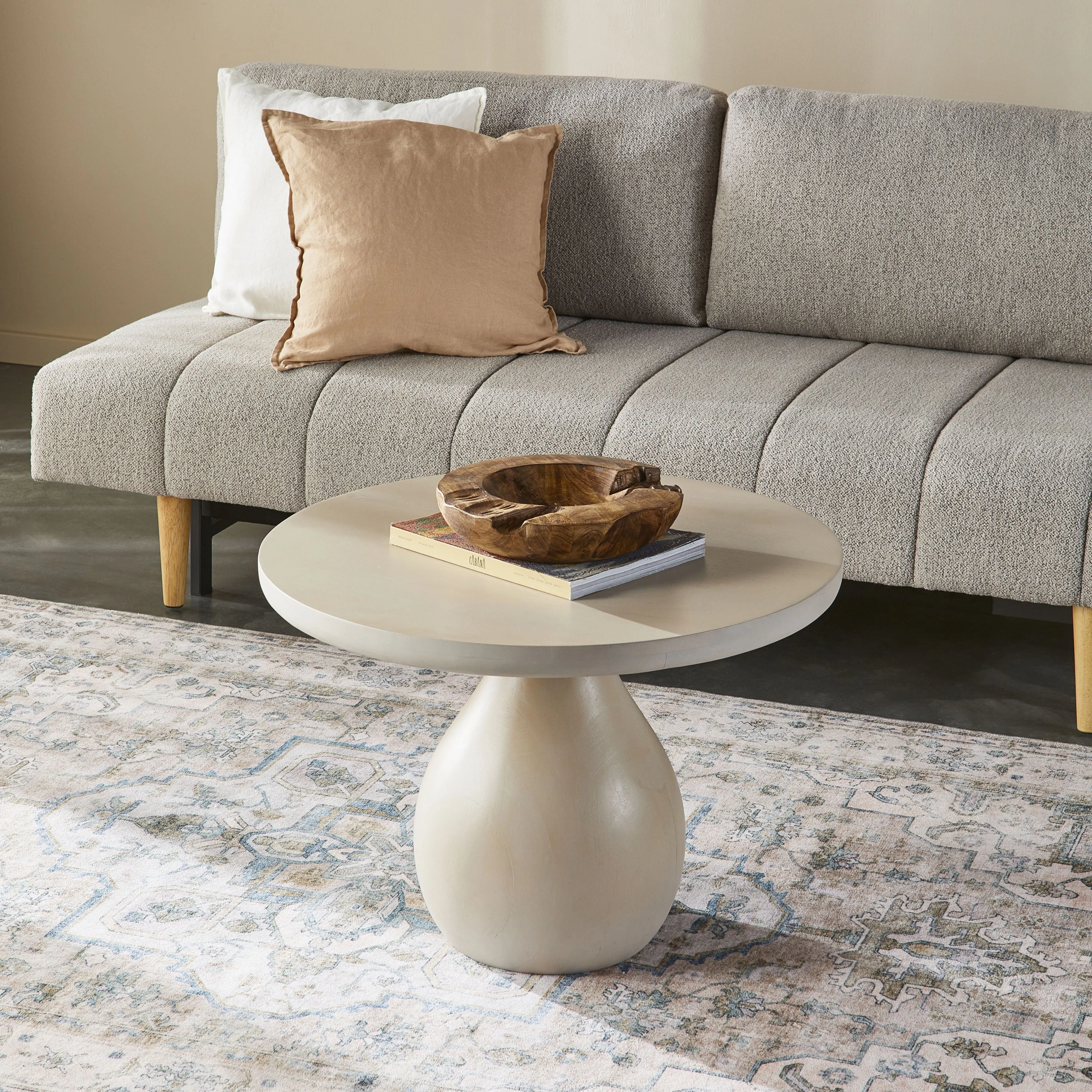 Fen Round Coffee Table White Wash 70 x 50 x 70cm