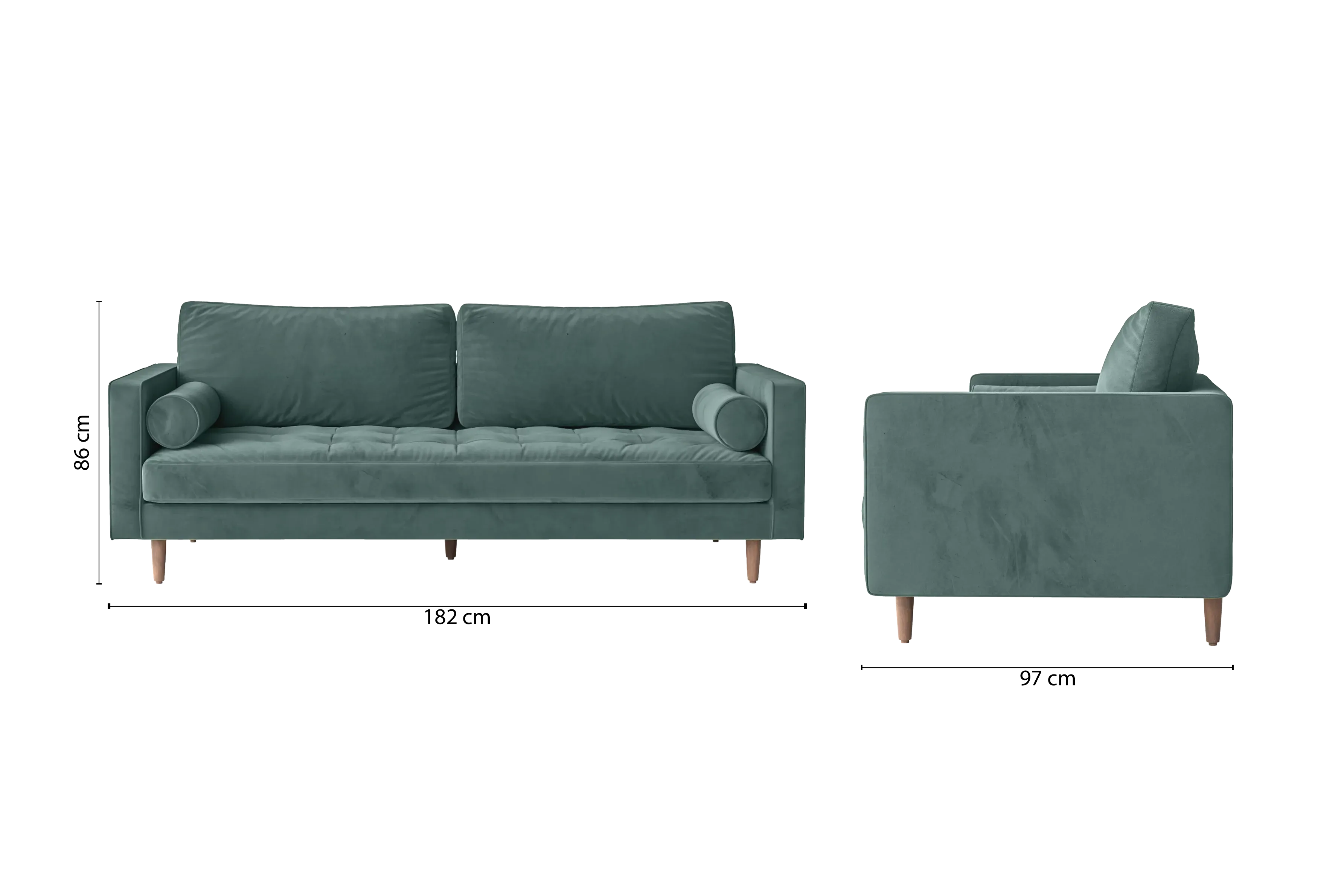 Gela 2 Seater Sofa Teal Velvet