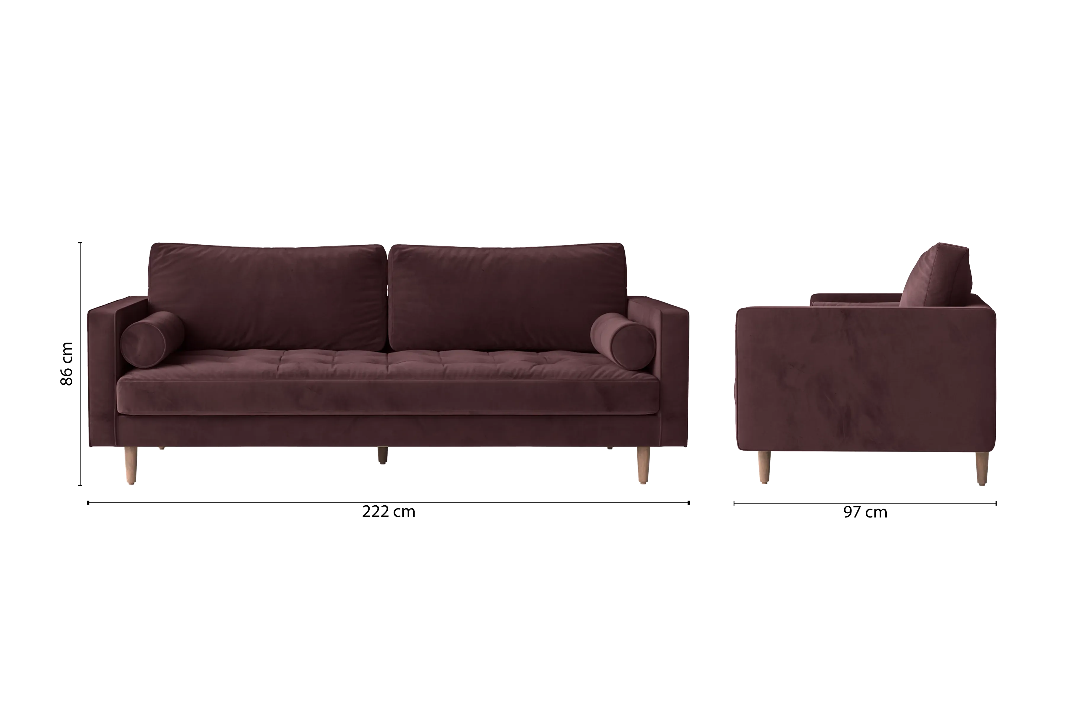 Gela 3 Seater Sofa Grape Velvet