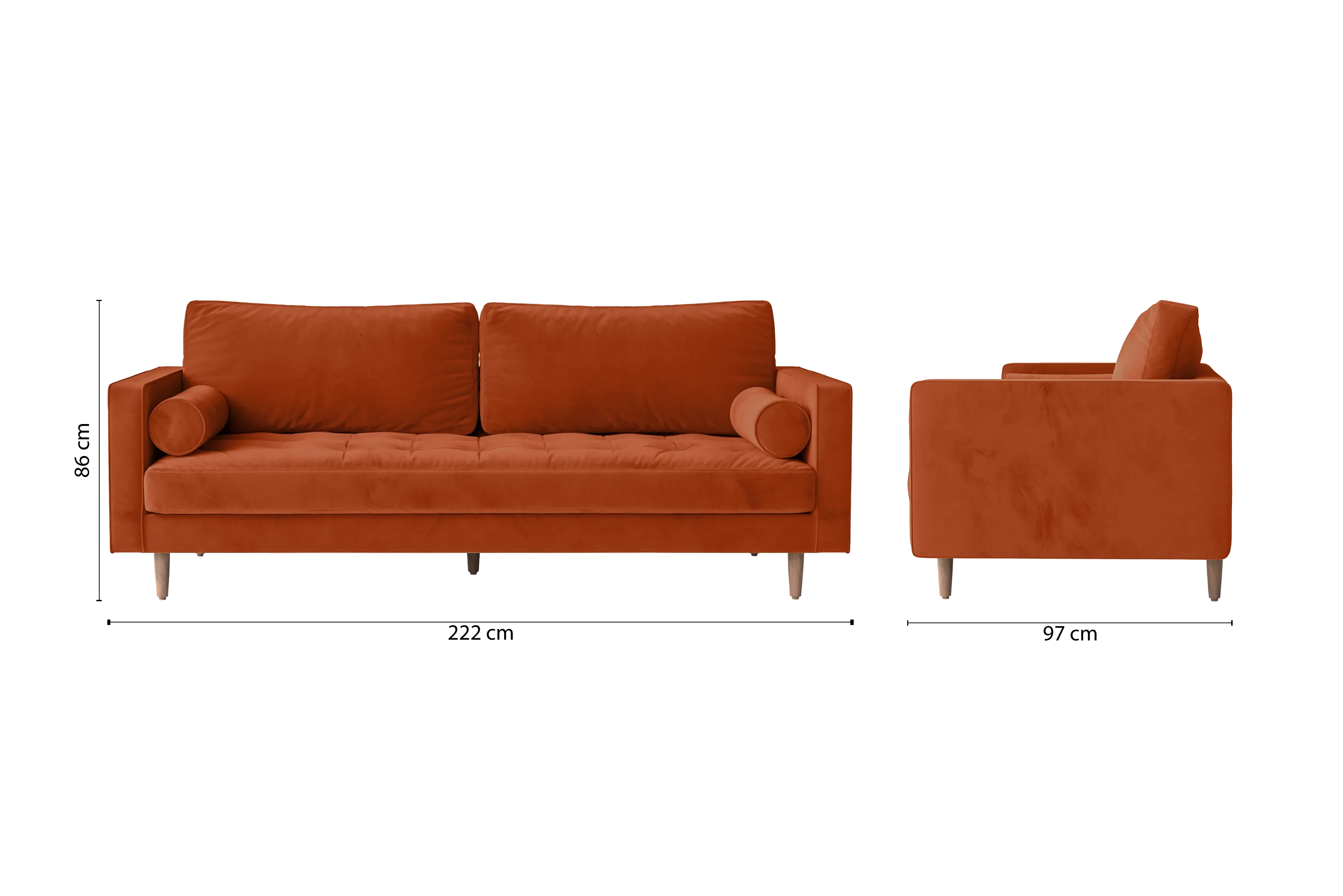 Gela 3 Seater Sofa Orange Velvet