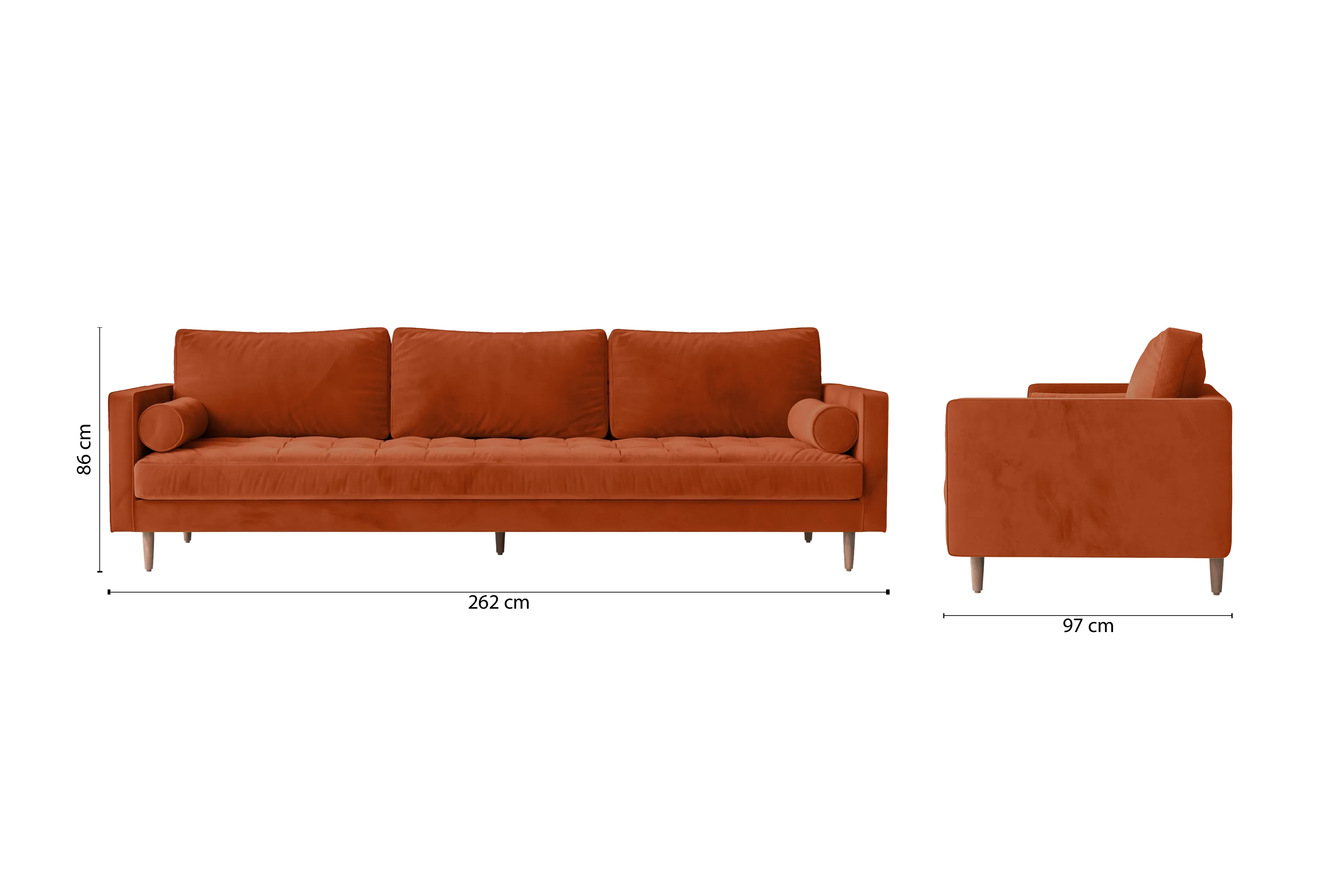 Gela 4 Seater Sofa Orange Velvet