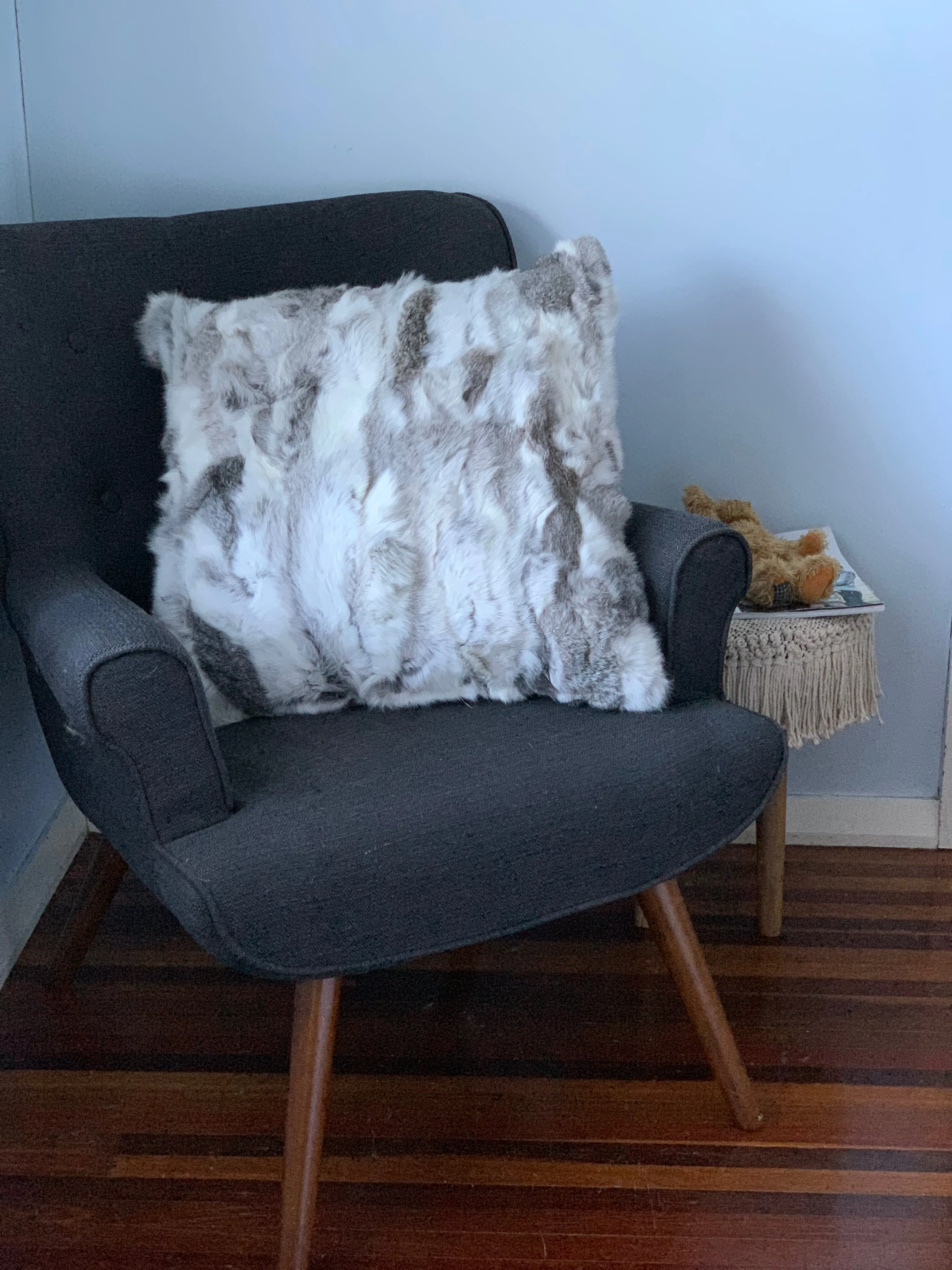 Grey and White European Rabbit Cushion