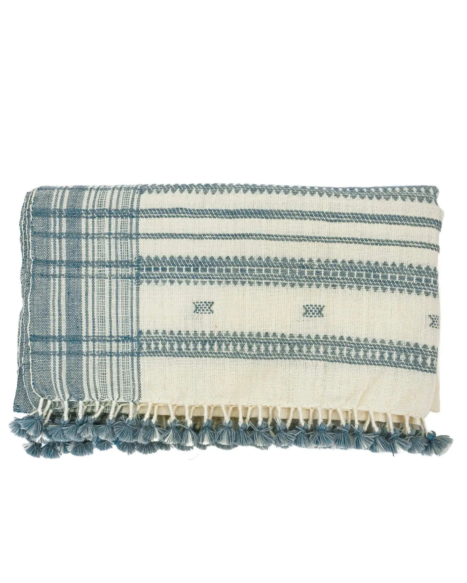 Handwoven Vintage Bhujodi Bed Throw - Azure - 40 x 90