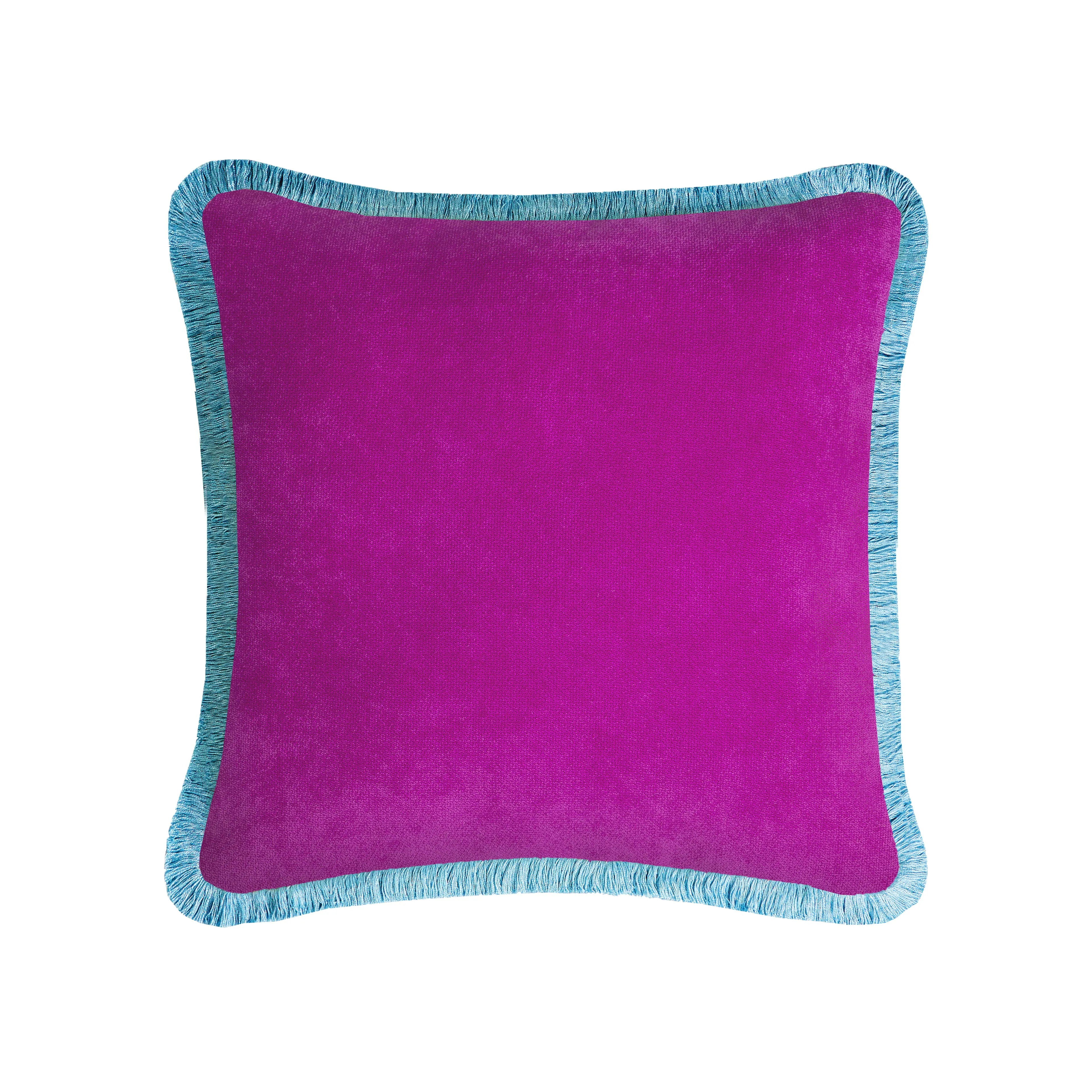 HAPPY PILLOW 40 VELVET BLUE WITH LIGHT BLUE FRINGES