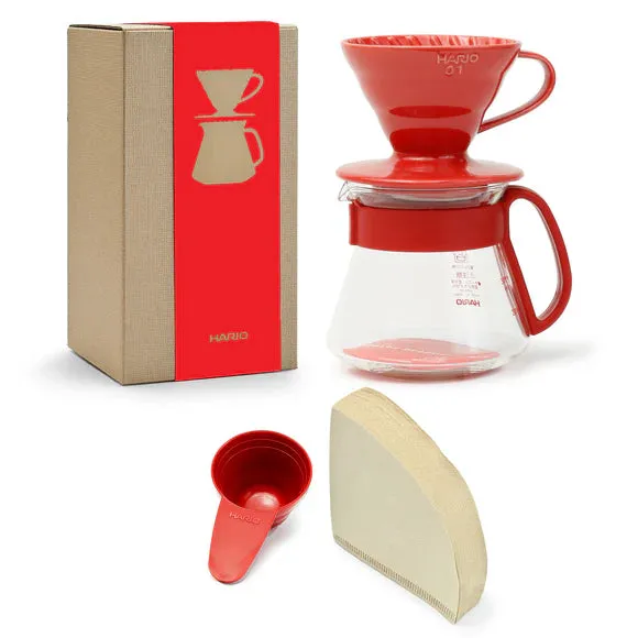 Hario V60 Red Porcelain Coffee Dripper Set