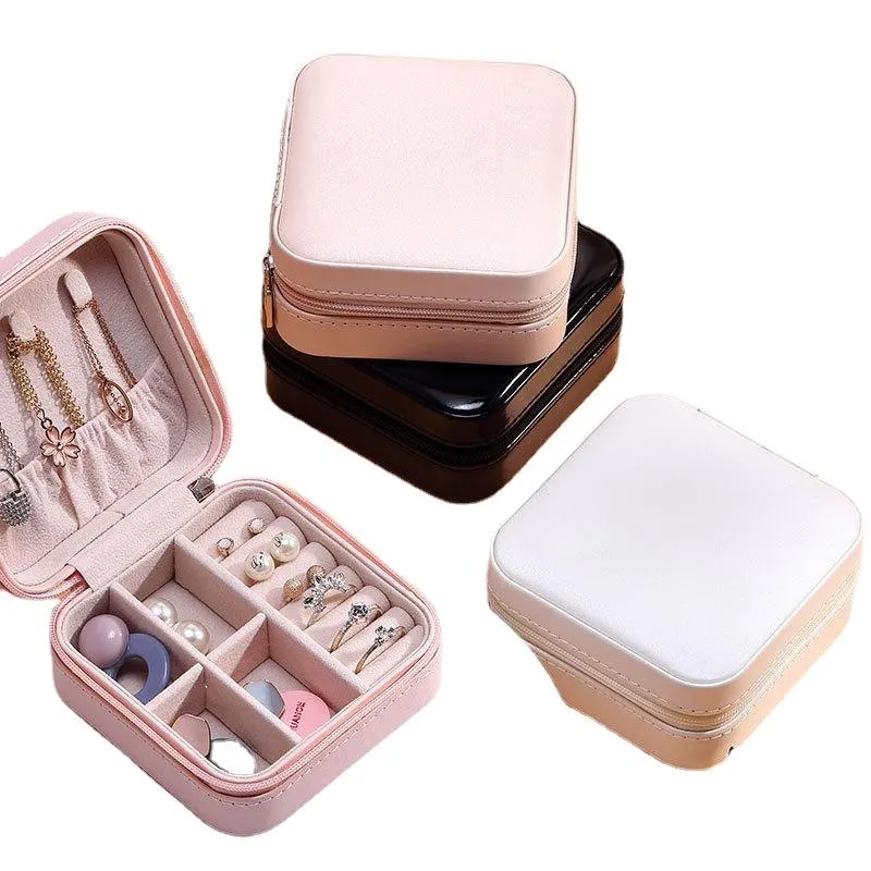 Jewelry Storage Box Portable Earrings Ring PU Leather Holders Case