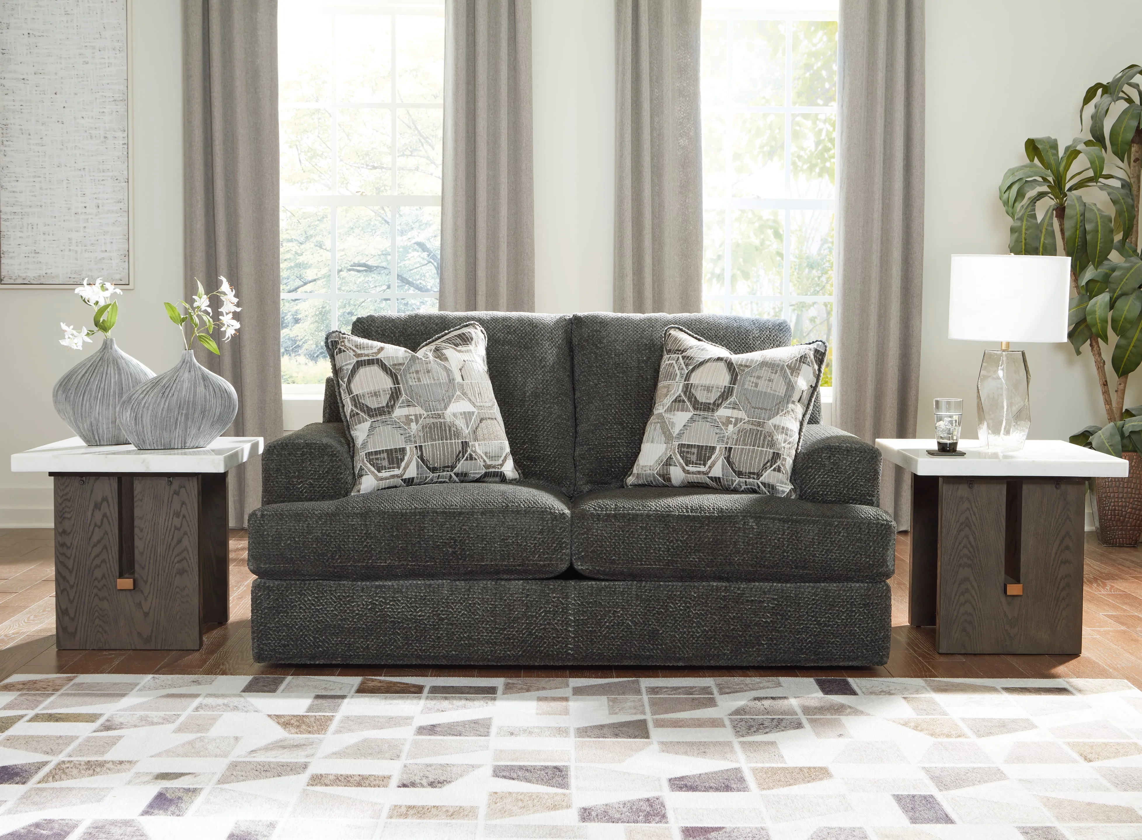 Karinne Sofa and Loveseat in Smoke