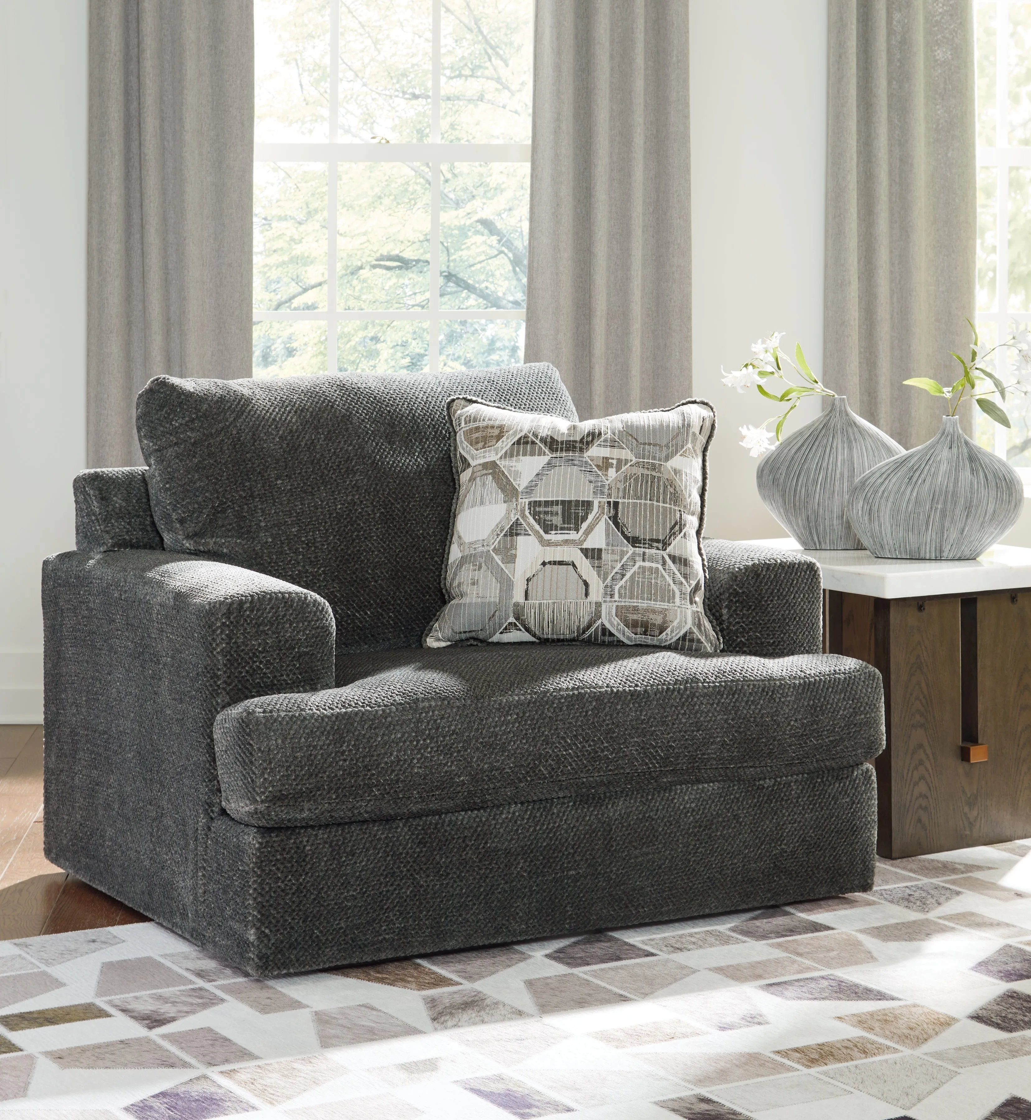 Karinne Sofa, Loveseat, Chair and Ottoman in Smoke