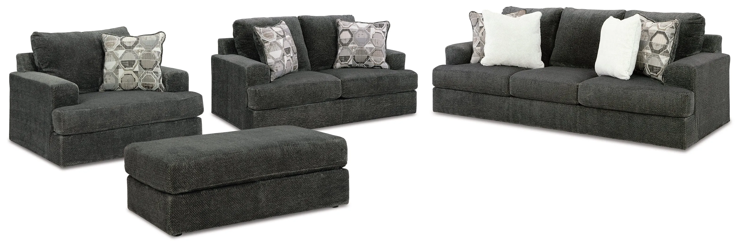 Karinne Sofa, Loveseat, Chair and Ottoman in Smoke