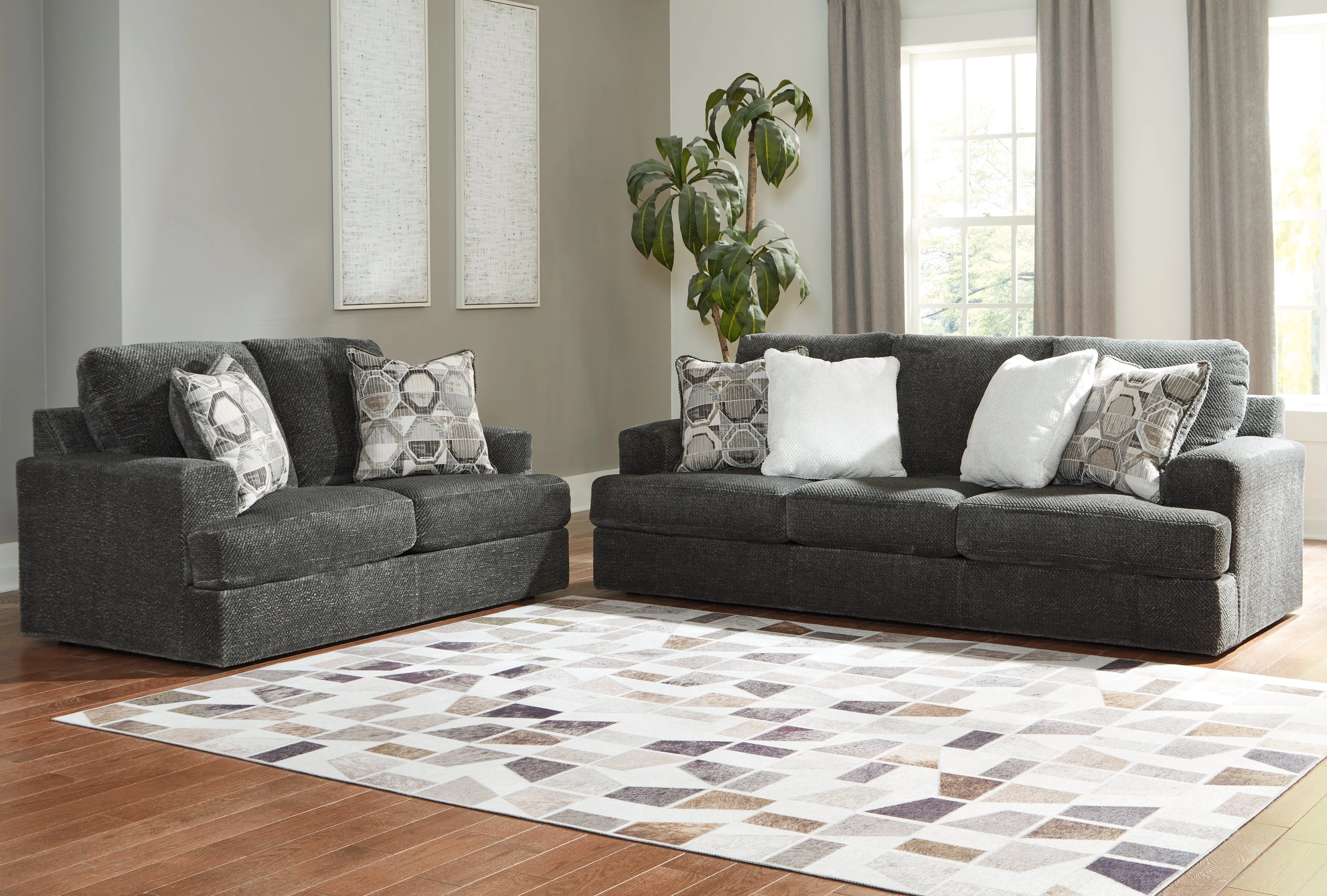 Karinne Sofa, Loveseat, Chair and Ottoman in Smoke