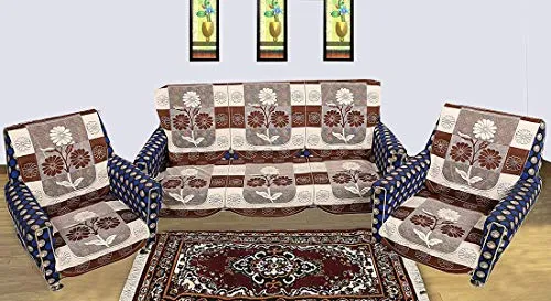 Kuber Industries Floral Print Cotton 5 Seater Slip Cover/Sofa Cover|Sofa Cover 3 Seater and 2 Seater|Pack of 6 (Brown)